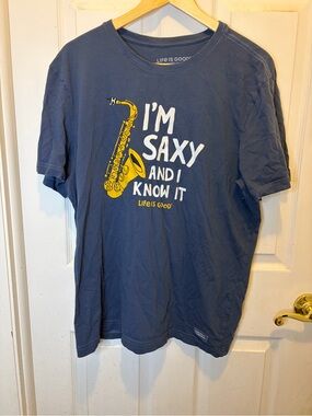 Life Is Good Men's Crusher-Lite Blue 'I'm Saxy and I Know It' Short Sleeve Tee